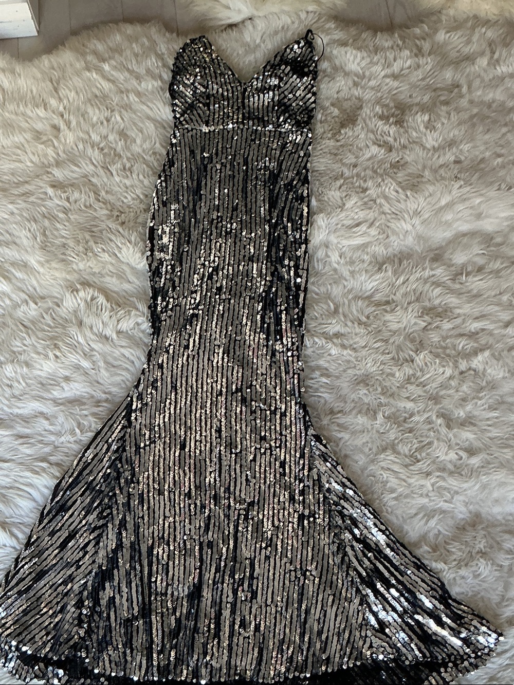 Luxxel Black and Silver Sequin Mermaid Gown